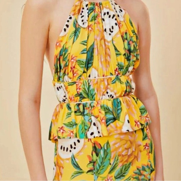 Farm Rio Biriba Yellow Sleeveless Midi Dress - Picture 7 of 12